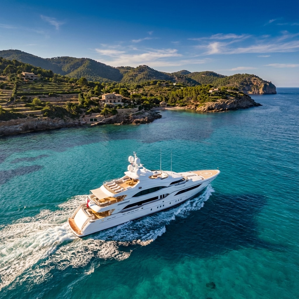 Luxury yacht sailing in turquoise waters